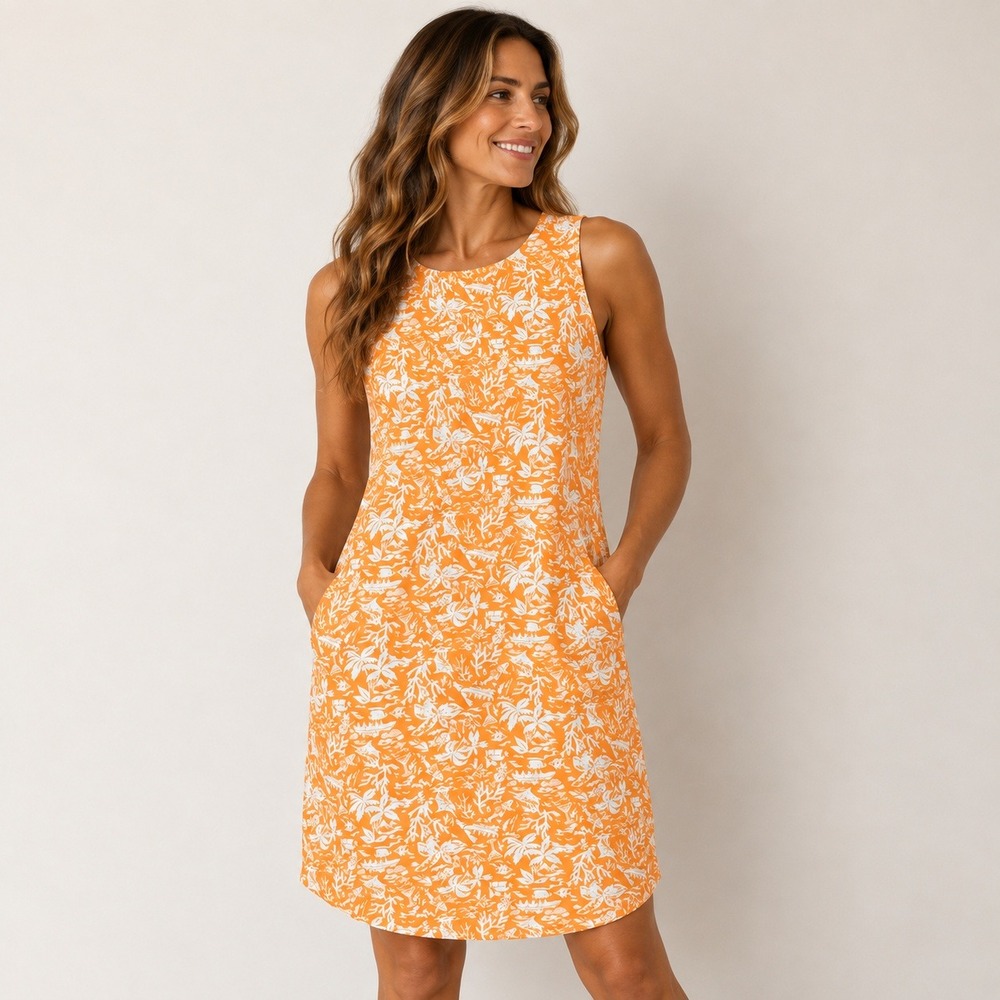 Columbia PFG Super Midway Bay Dress L Orange Tropical Sleeveless Pockets NWT